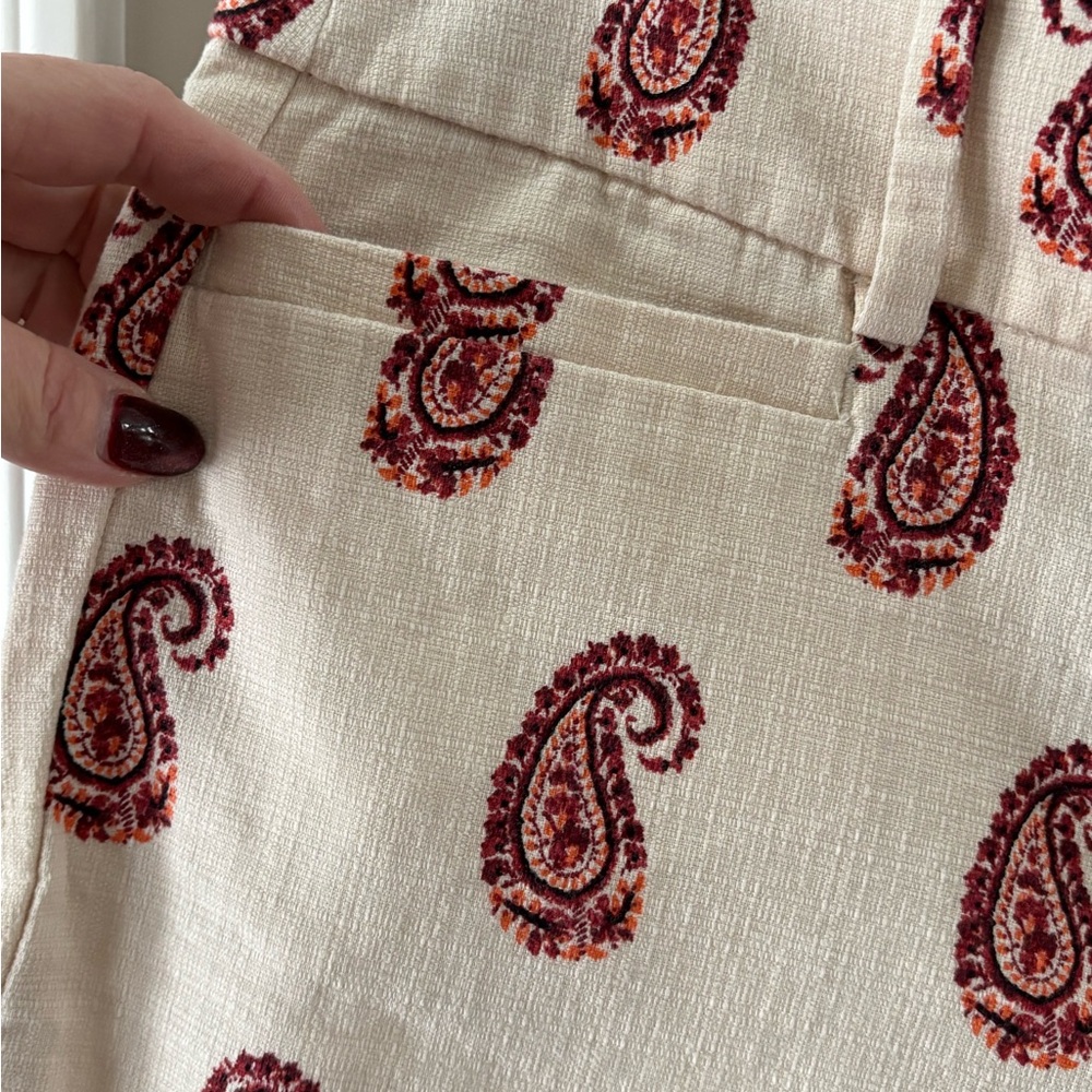 LOFT Cream Pants with Red Paisley Print - Picture 3 of 8